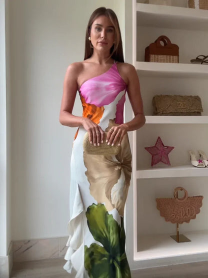 Irregular Curling Edge Floral Dress