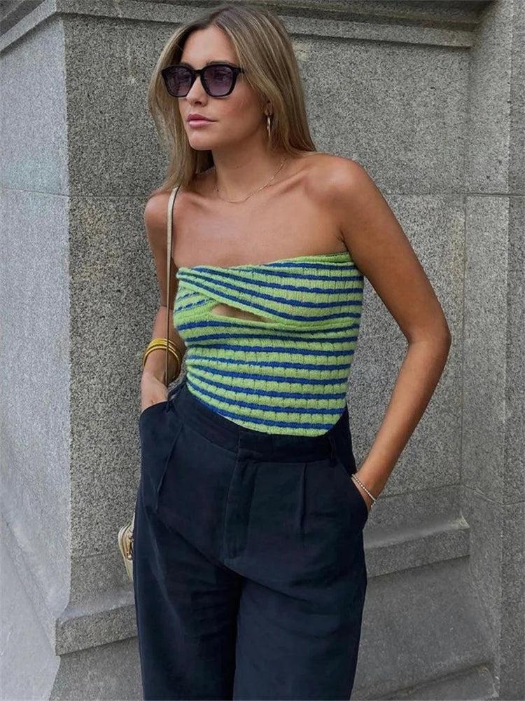 Knit Off Shoulder Bustier Stripe Strapless