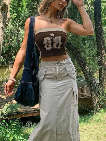 Retro Pattern Print Spicy Strapless