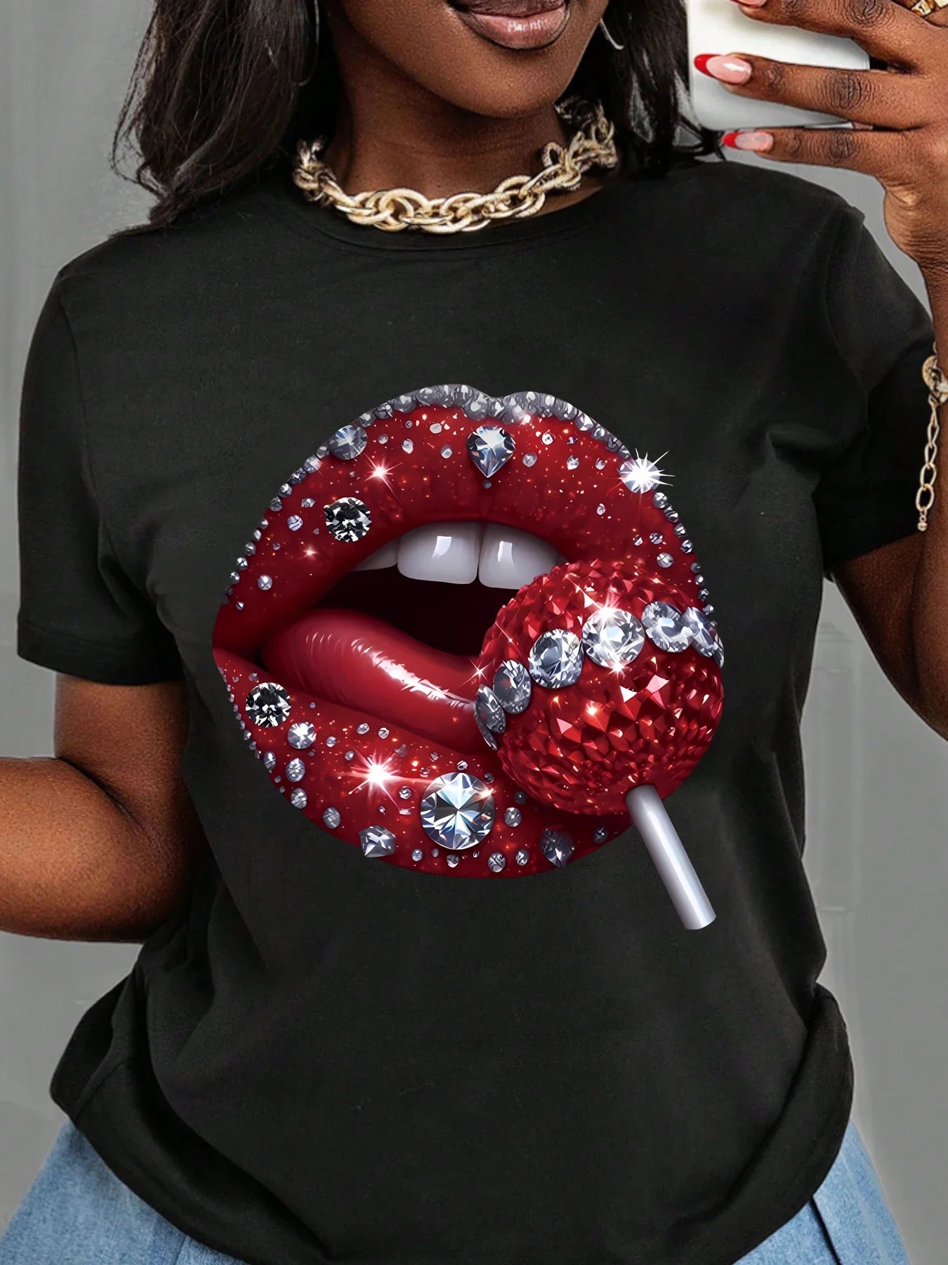 Lollipop Print Elastic Casual T-shirt