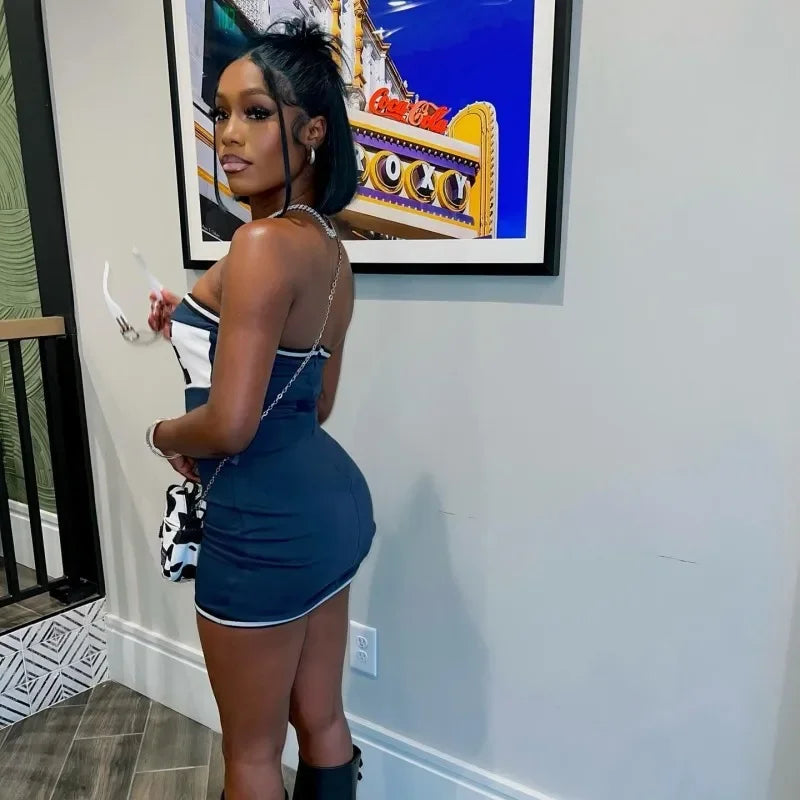 Letter Print Strapless Slim Party Dress