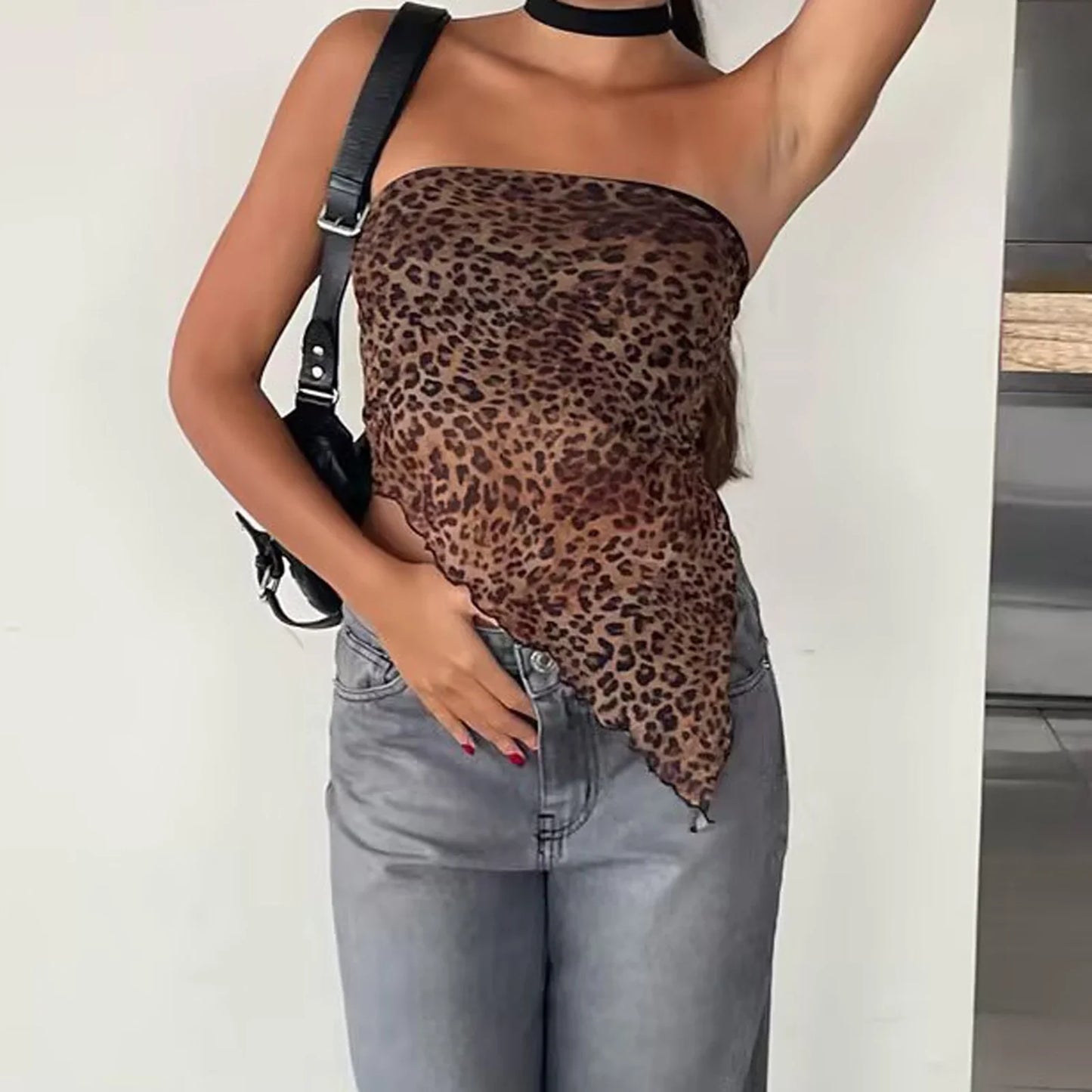 Leopard Triangle Hem Tube Strapless