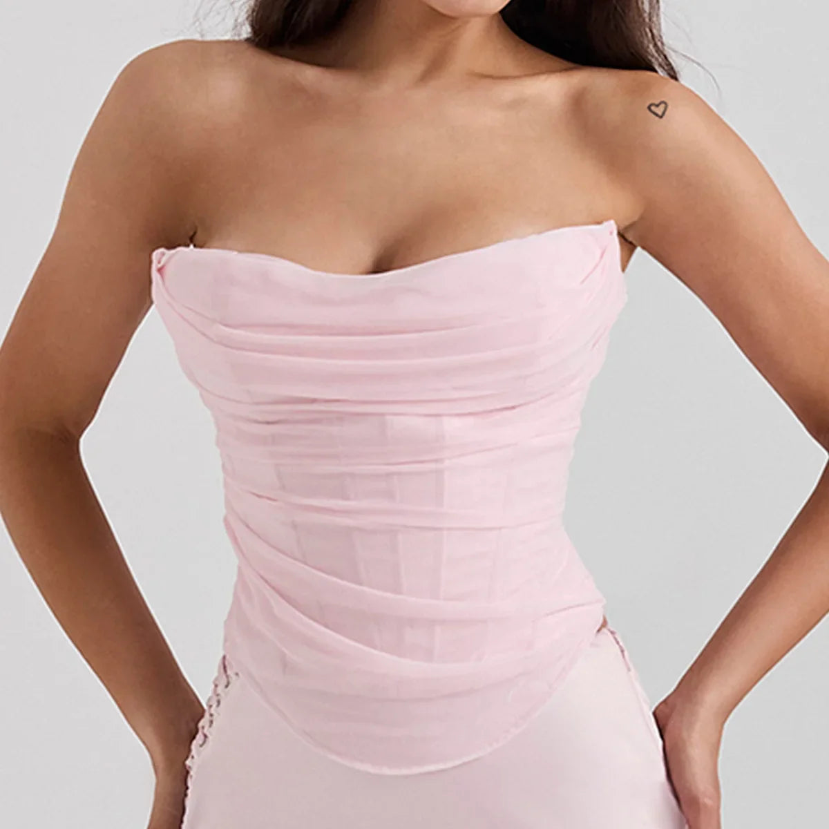 Mesh Pink Cropped Top Strapless
