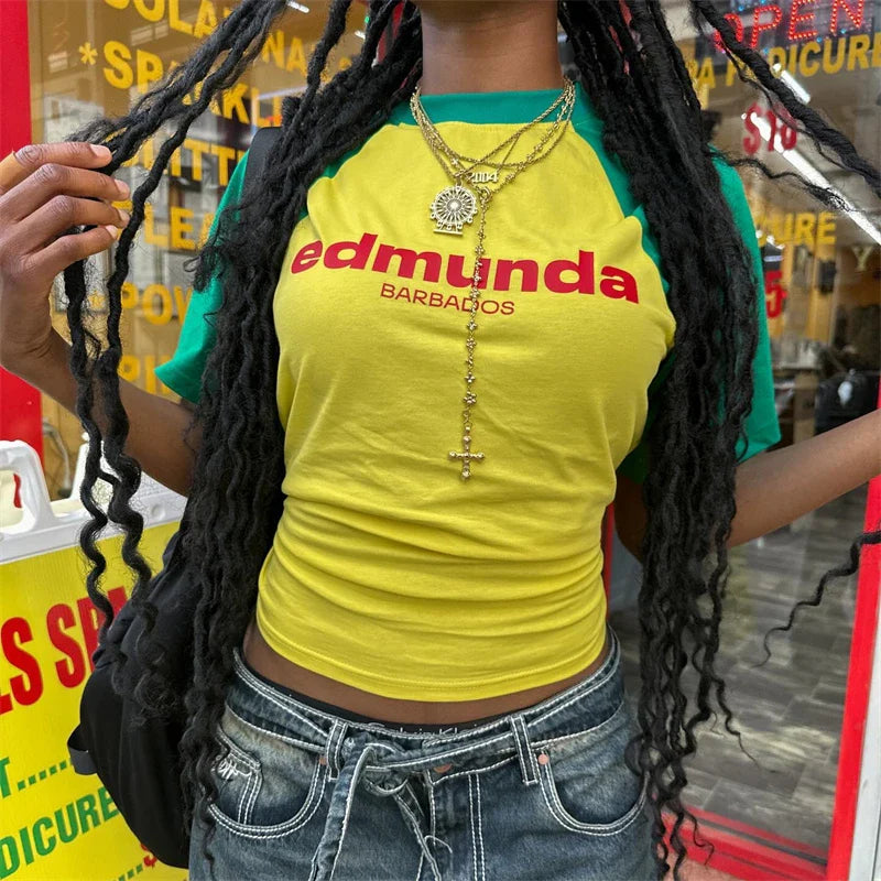 Slim Fit Letter European American Y2K  Crop Top