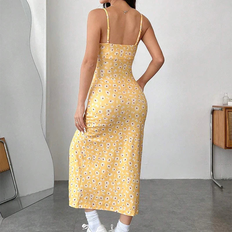 Backless Solid Color Slim Suspender Slip Dress