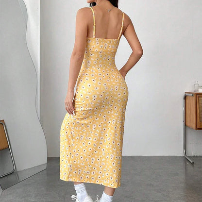 Backless Solid Color Slim Suspender Slip Dress