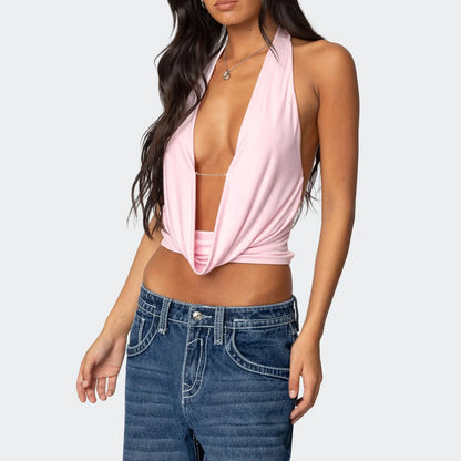 Sexy Halter Deep V Neck Backless Y2K Cami Top