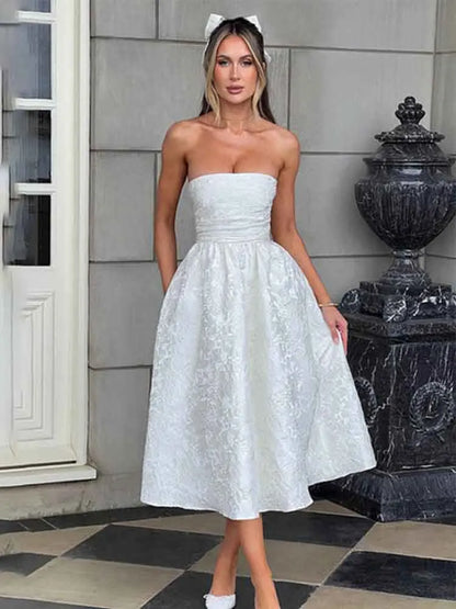 Jacquard Bow Strapless Backless Mini Dress