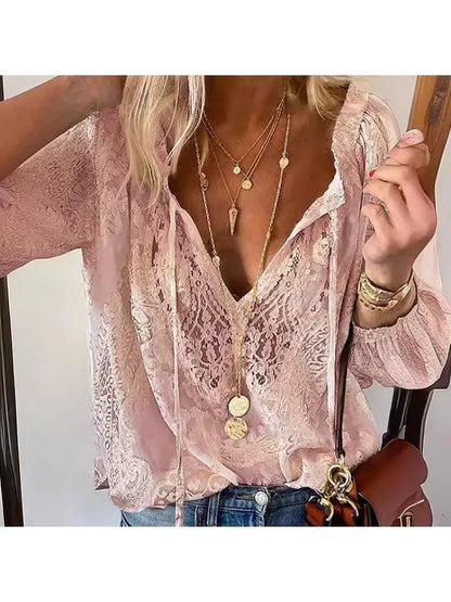 Vintage Button Lace-up Long Sleeve Blouse