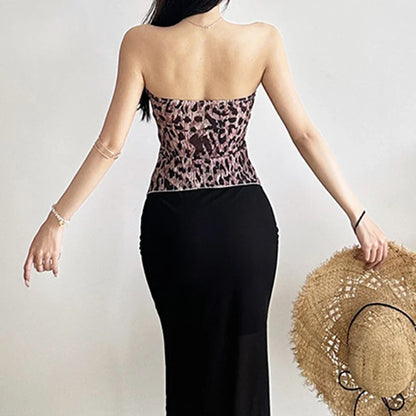 Leopard Print Asymmetrical Strapless