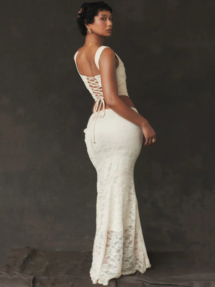 Lace Crop Elegant Skirt Knit Set