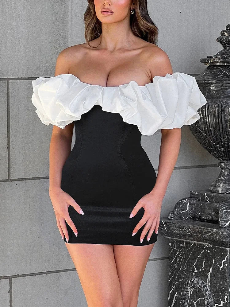 Sleeveless Single Shoulder Bubble Pleated Silk Dress