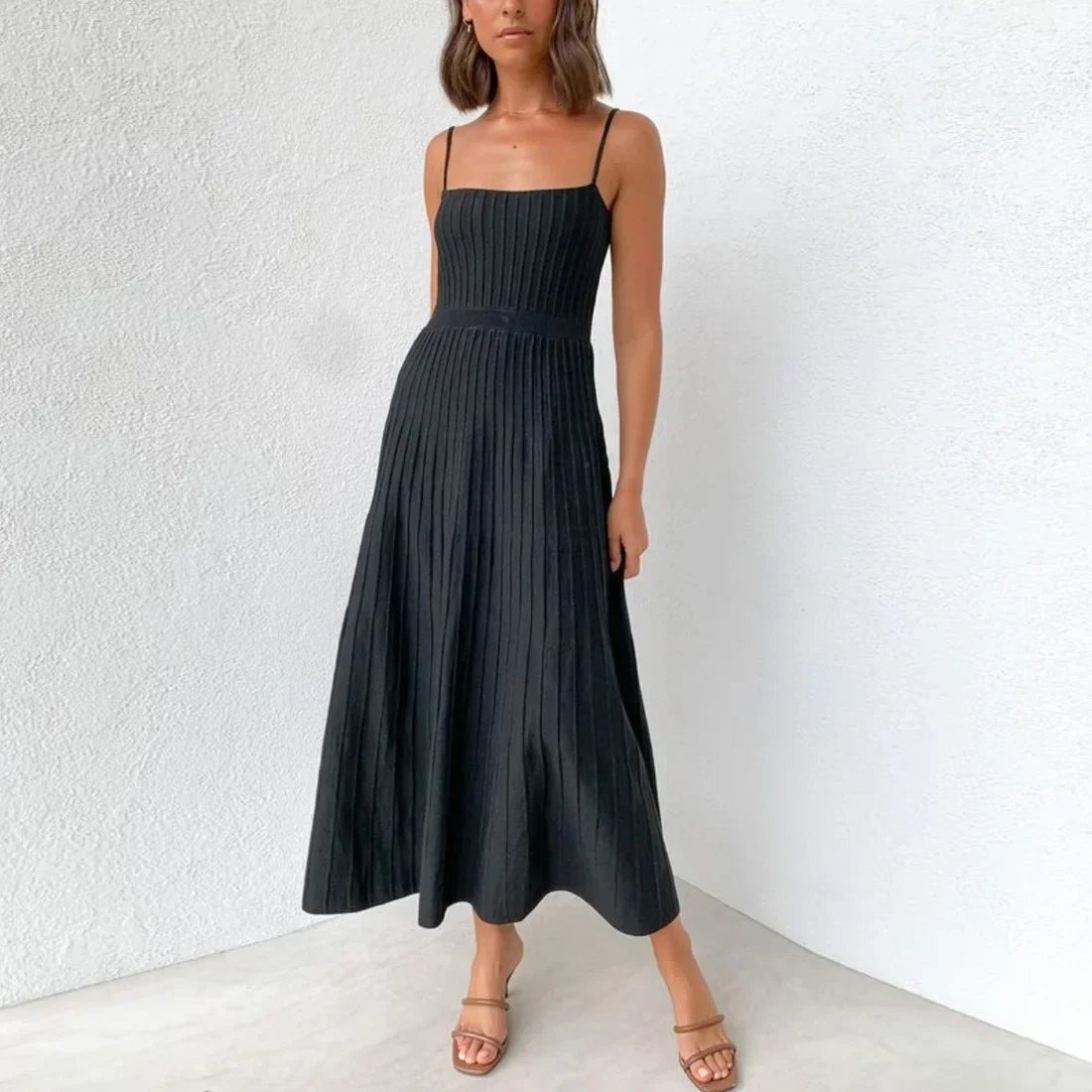 Pleated High Waist Midi Dress