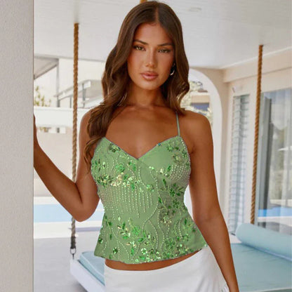 Sequin Glitter Rhinestone Backless Cami Top