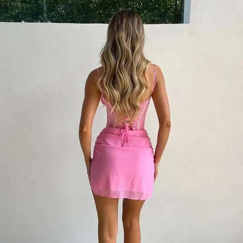 Lace Patchwork Bodycon Strap Mini Summer Dress