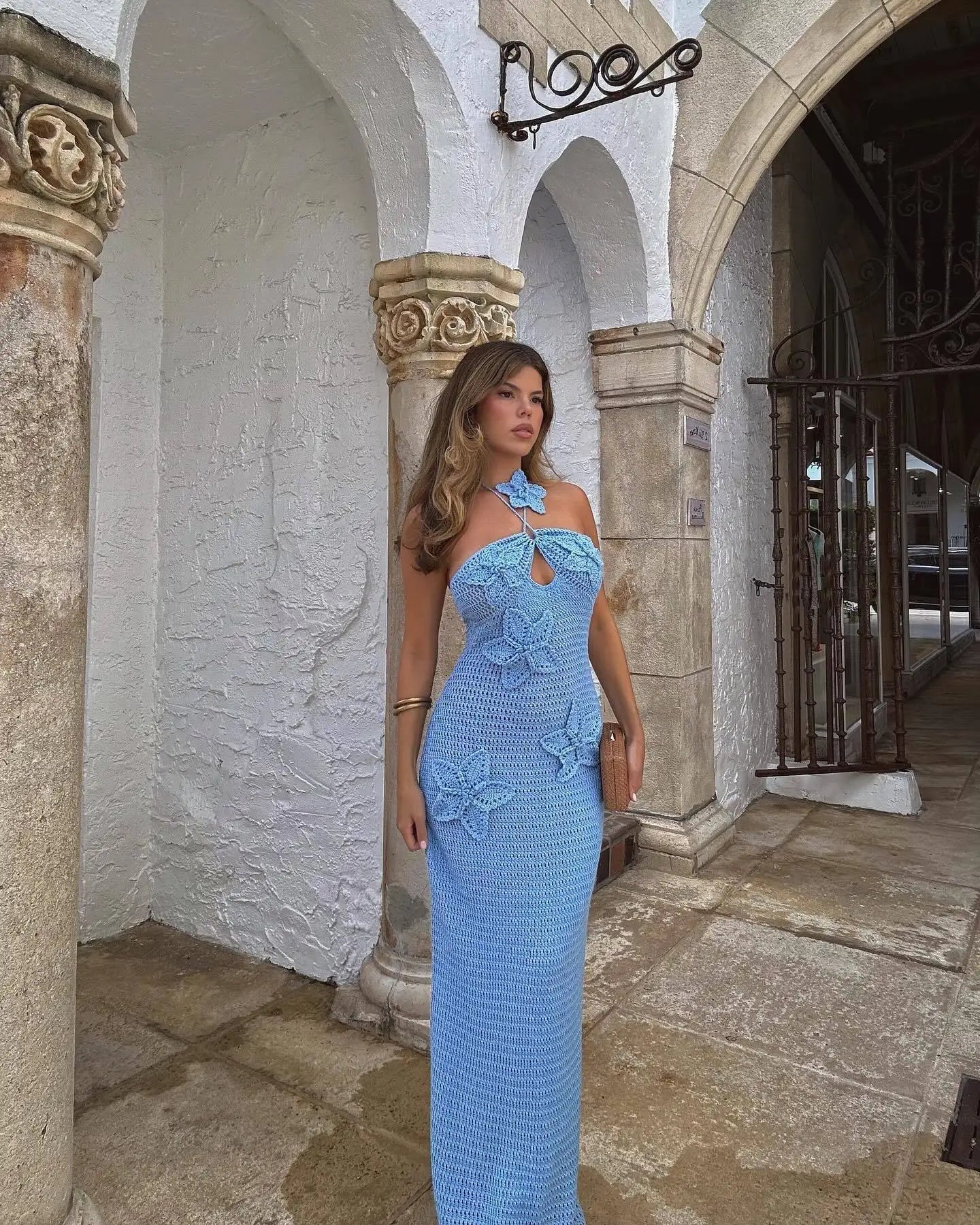 3D Flower Halter Hollow Floral Dress