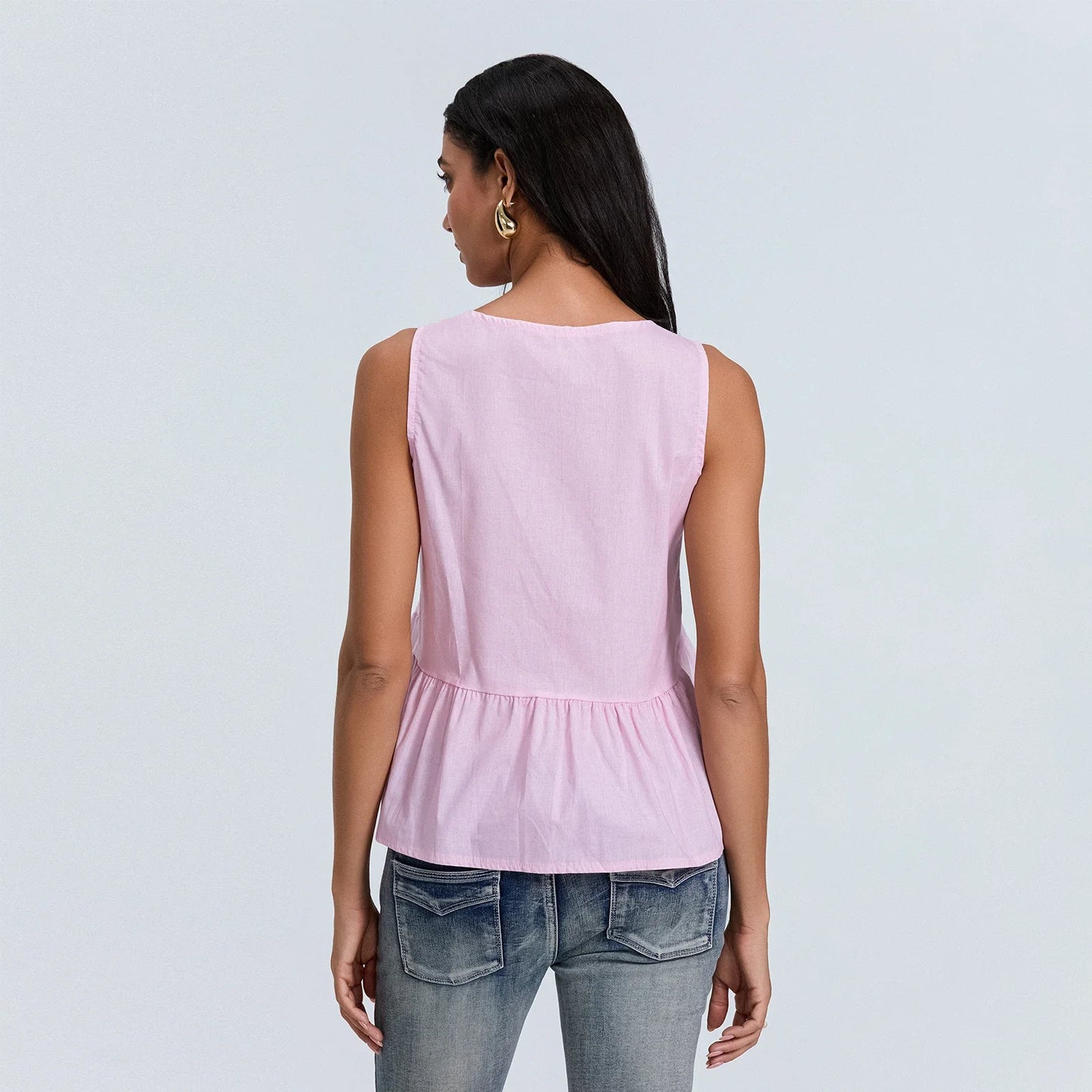 Solid Tie Front Round Neck Cami Top