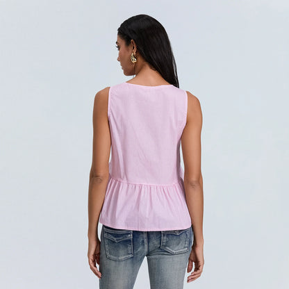 Solid Tie Front Round Neck Cami Top