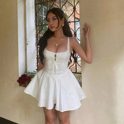 Lace Hollow A Line Yellow Holiday Mini Dress