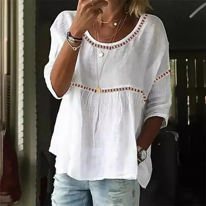 Hollow Out Splice Seven-quarter Sleeve Blouse