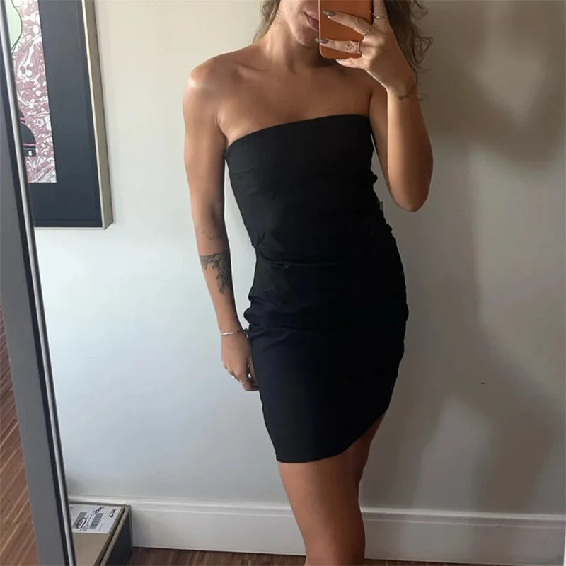 Off Shoulder Bodycon Blue Black White Silk Dress