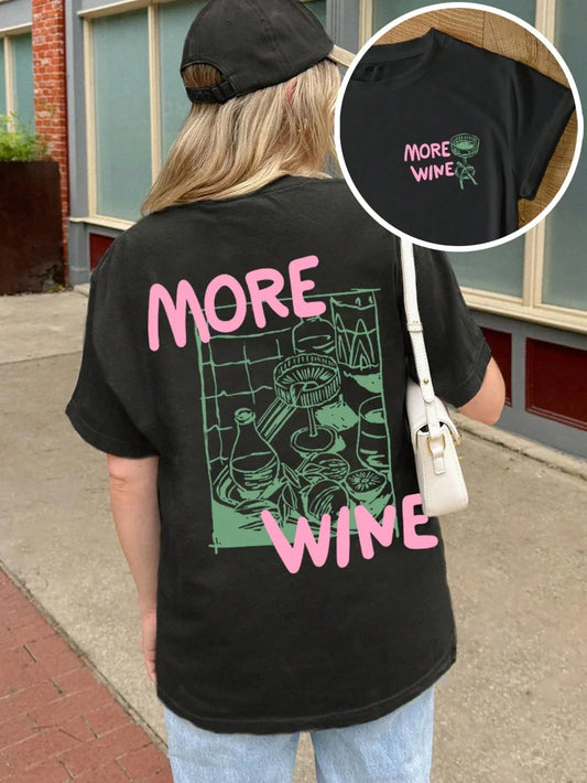 Wine Letter Graphic Casual T-shirt