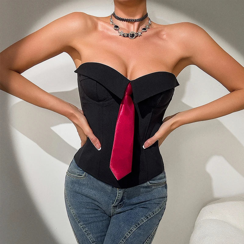 Vintage Tie Contrast Leisure Strapless