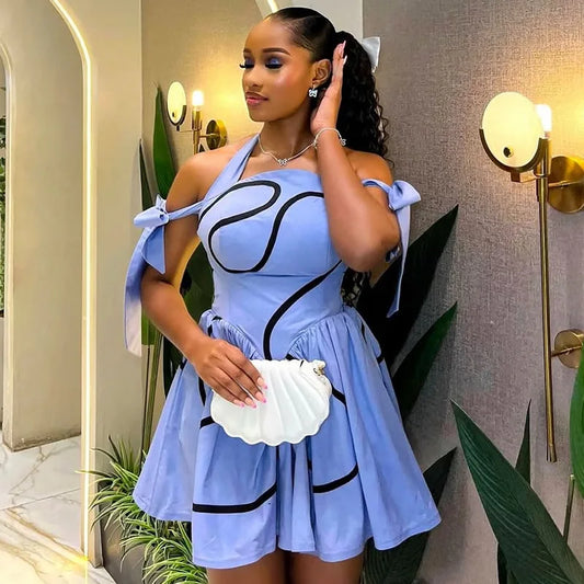 Bowknot Striped Halter Swing Party Dress