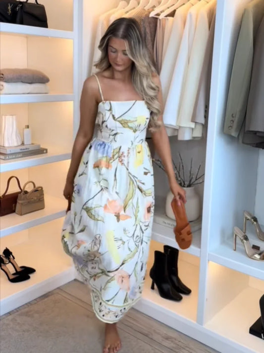 Sleeveless Pleated Slim Floral Dress