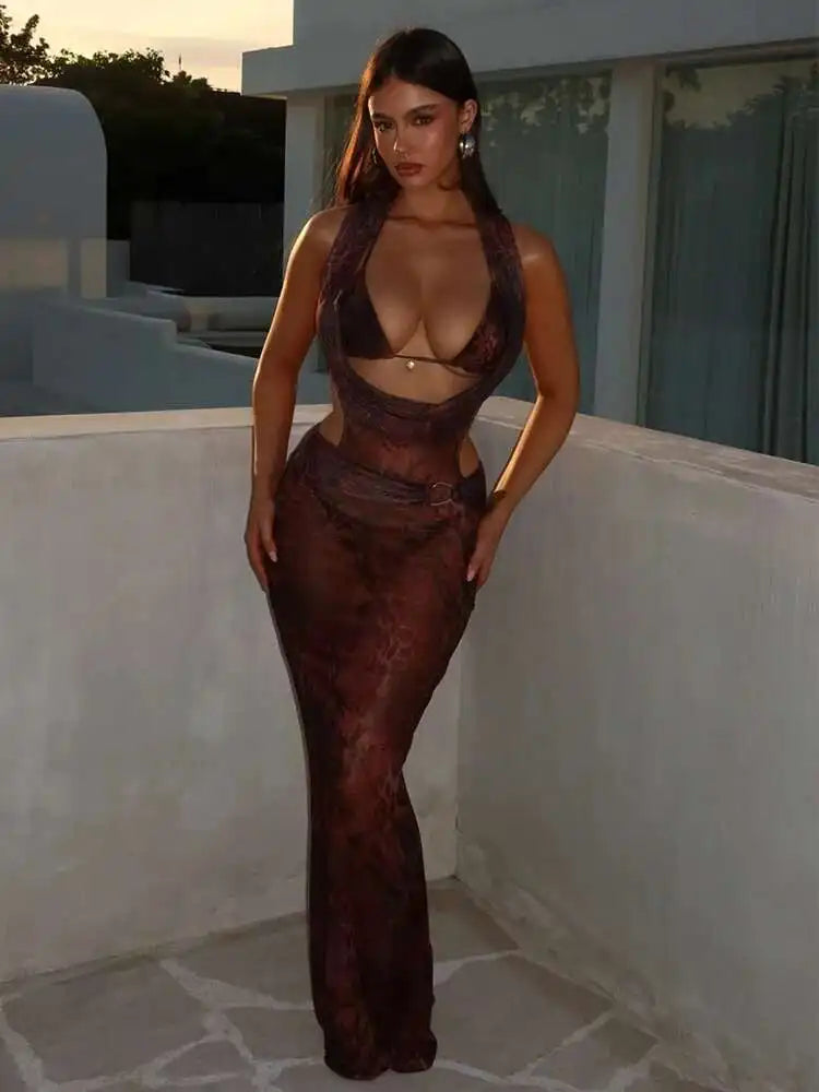 Slim Print Bodycon Maxi Long Summer Dress