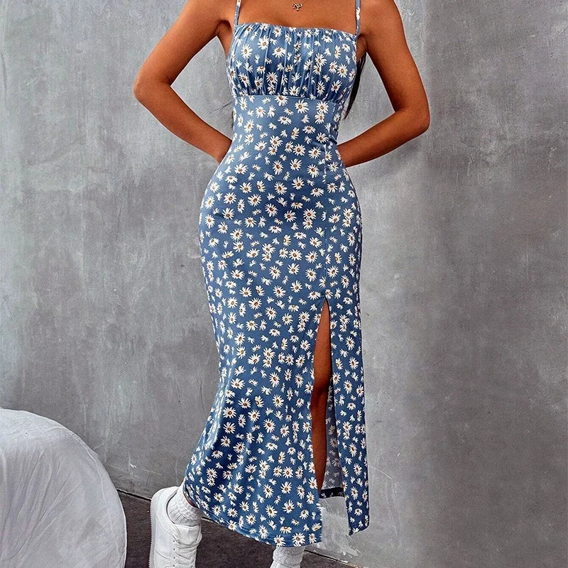 Backless Solid Color Slim Suspender Slip Dress