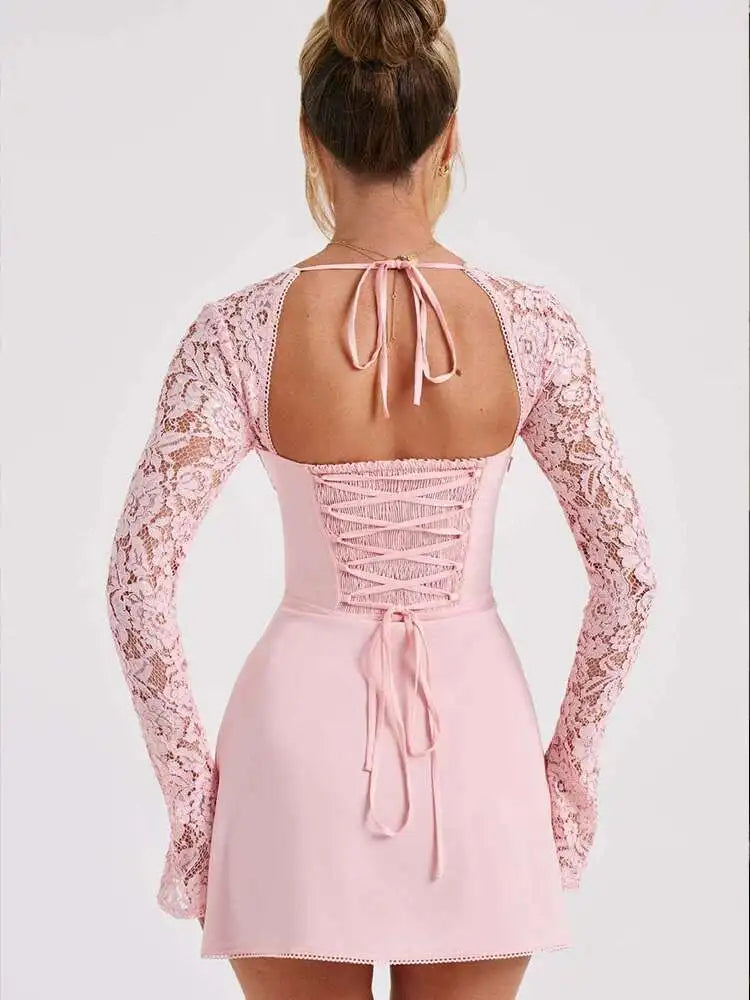 Crochet Club Red Bodycon Short Lace Dress