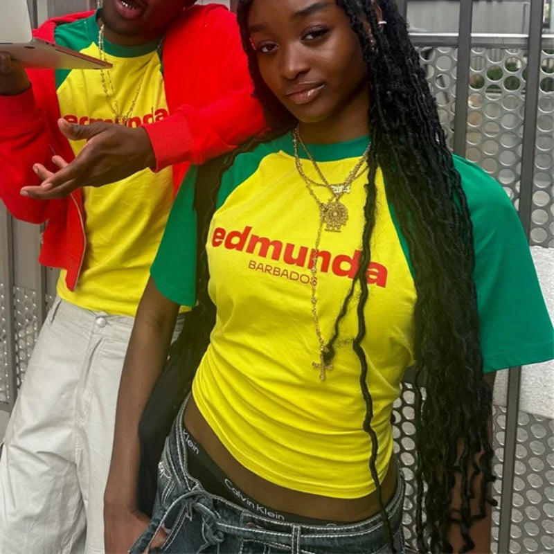 Slim Fit Letter European American Y2K  Crop Top