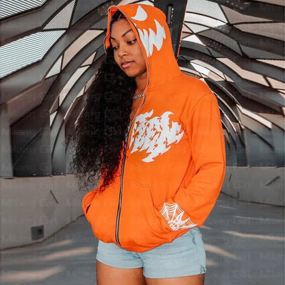 Gothic Spider Web Oversized Hoodie