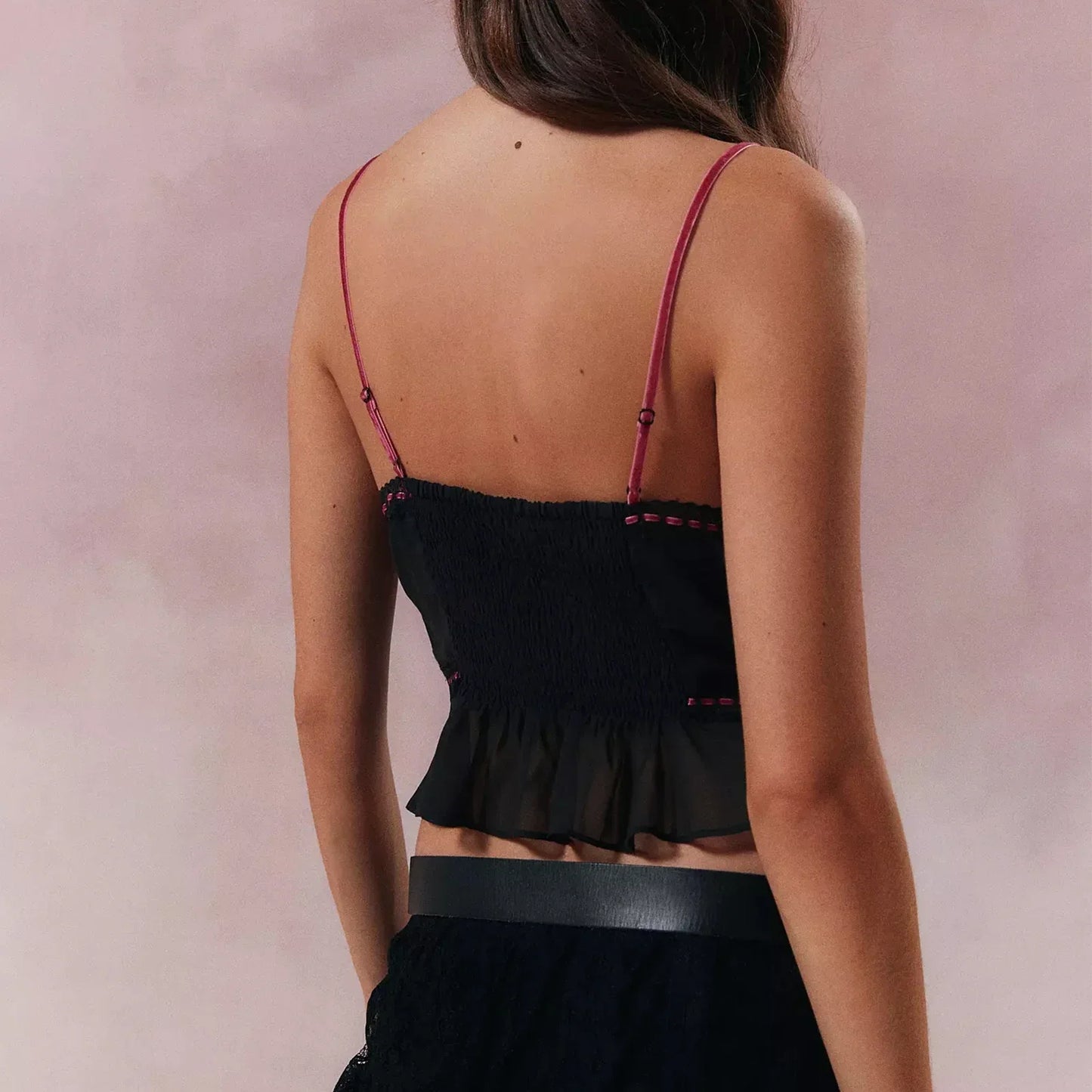 Sheer Mesh Lace Strap V Neck Cami Top