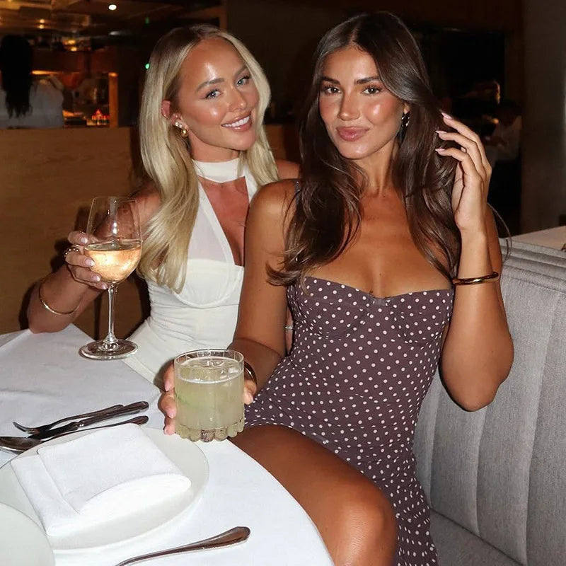 Polka Dot Mesh Plunge Gothic Mini Dress