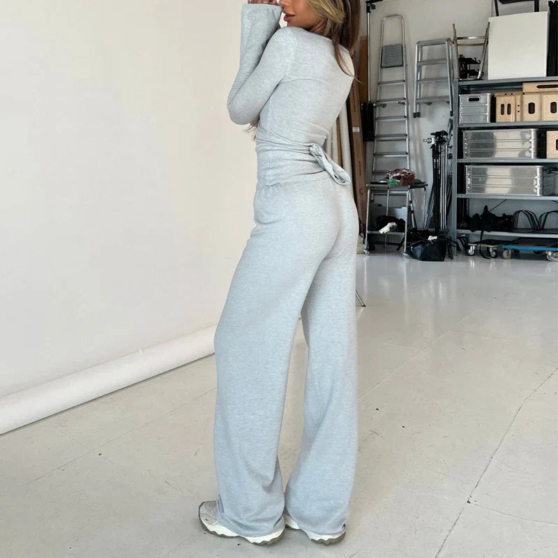 V Neck Tie Waist Two-Piece Set