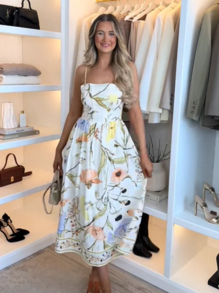 Sleeveless Pleated Slim Floral Dress