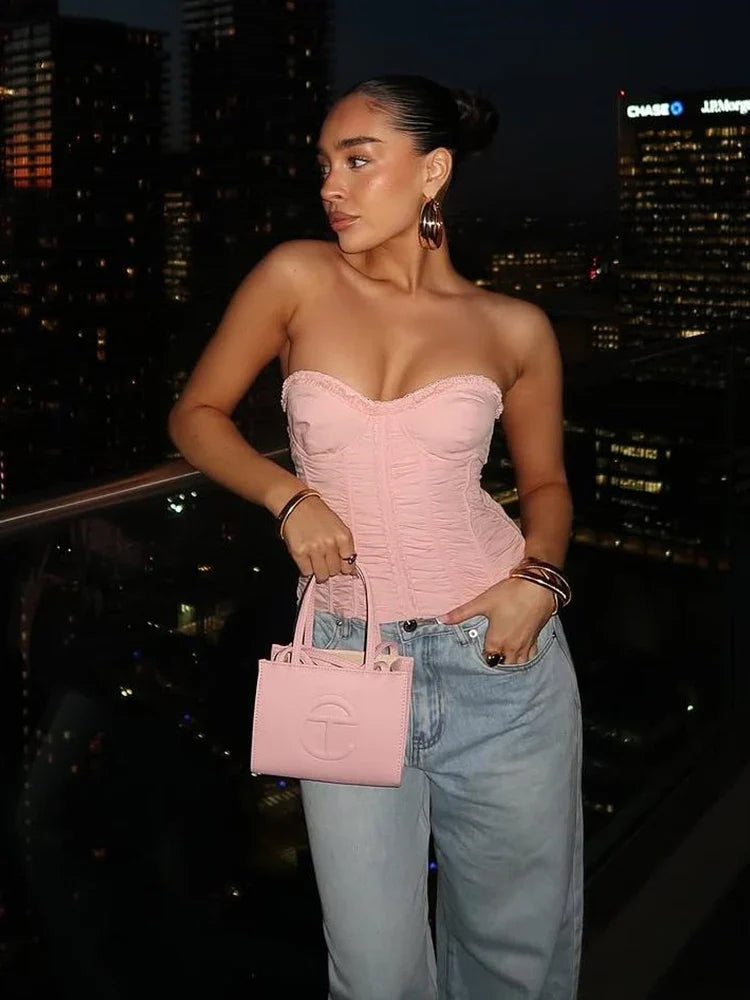 Ruffles Fake Fishbone Wrap Strapless