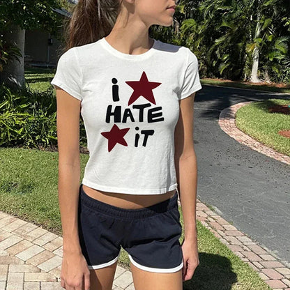 Round Neck Pullover Letter Print Crop Top