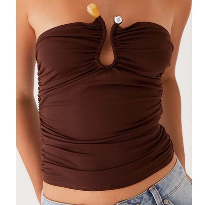 Ruched Metal Clip Front Strapless