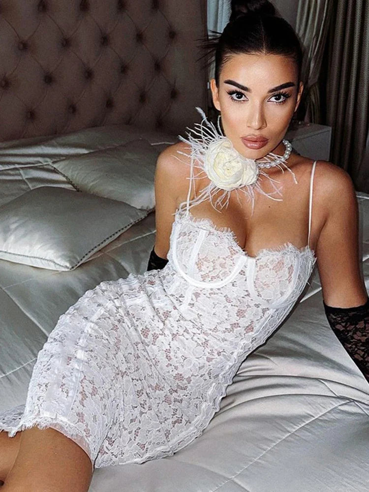 Strap Patchwork Elegant Club Lace Dress