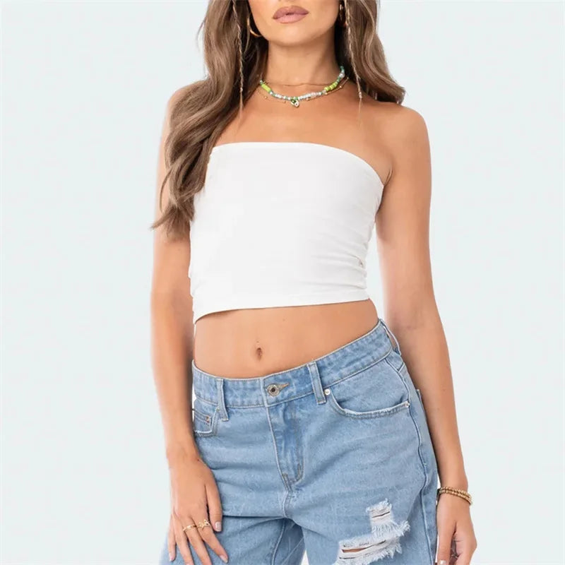 Solid Color/Stripes Letter Print Strapless