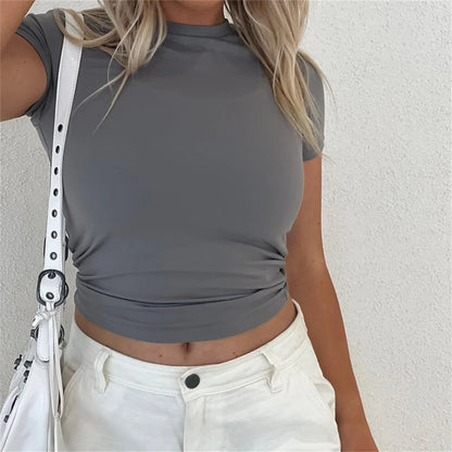 Solid Casual Slim Crop T-shirt