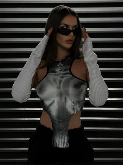 Pullover Sleeveless Print Sheer Top