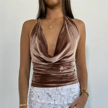 Velvet Y2K Halter Backless Swing Collar Cami Top