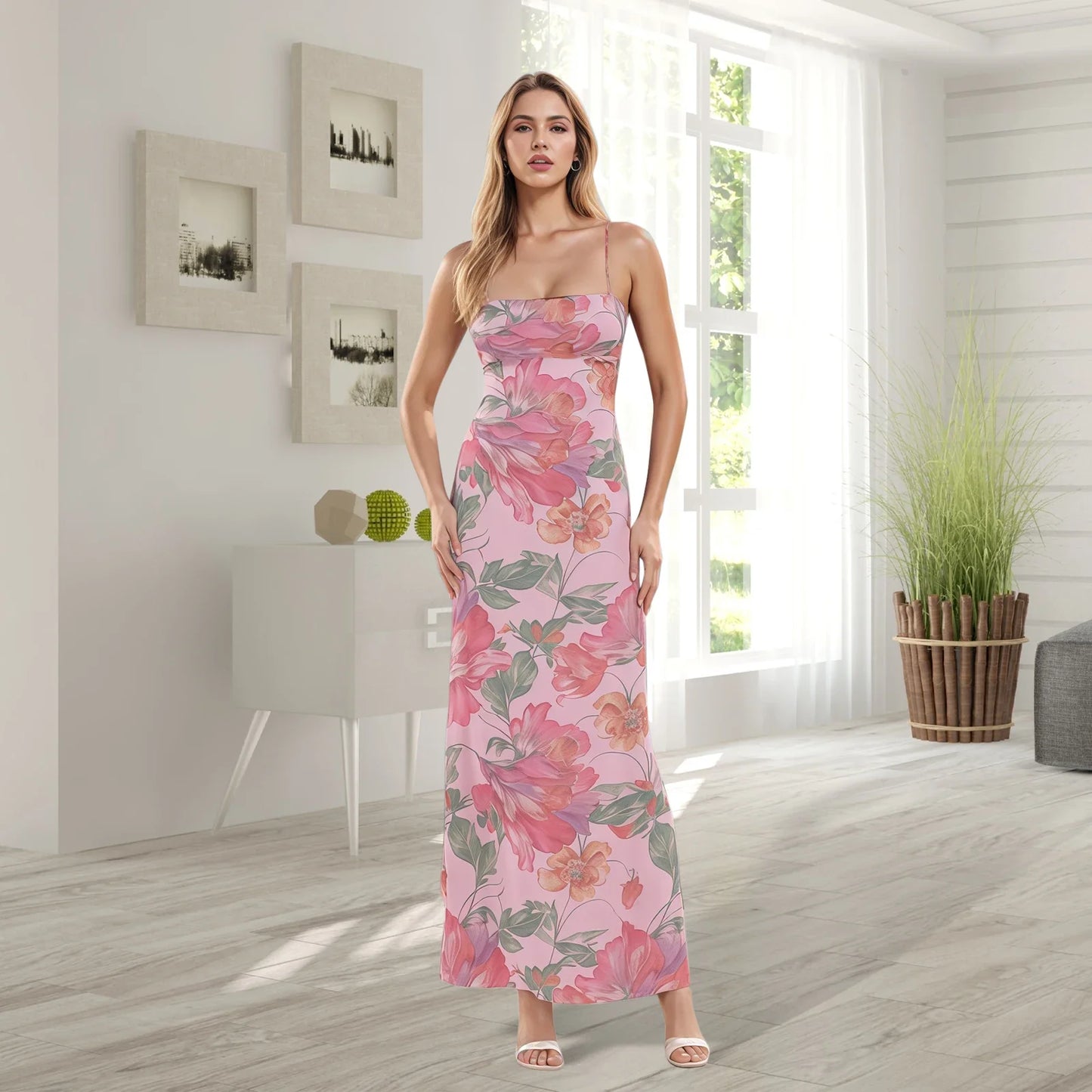 Cross Tie-up Backless Floral Dress