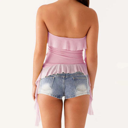 Ruffled Trim Solid Color Strapless