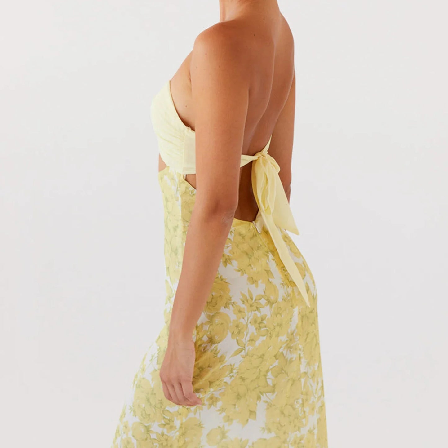 Cutout Tie-up Strapless Floral Dress