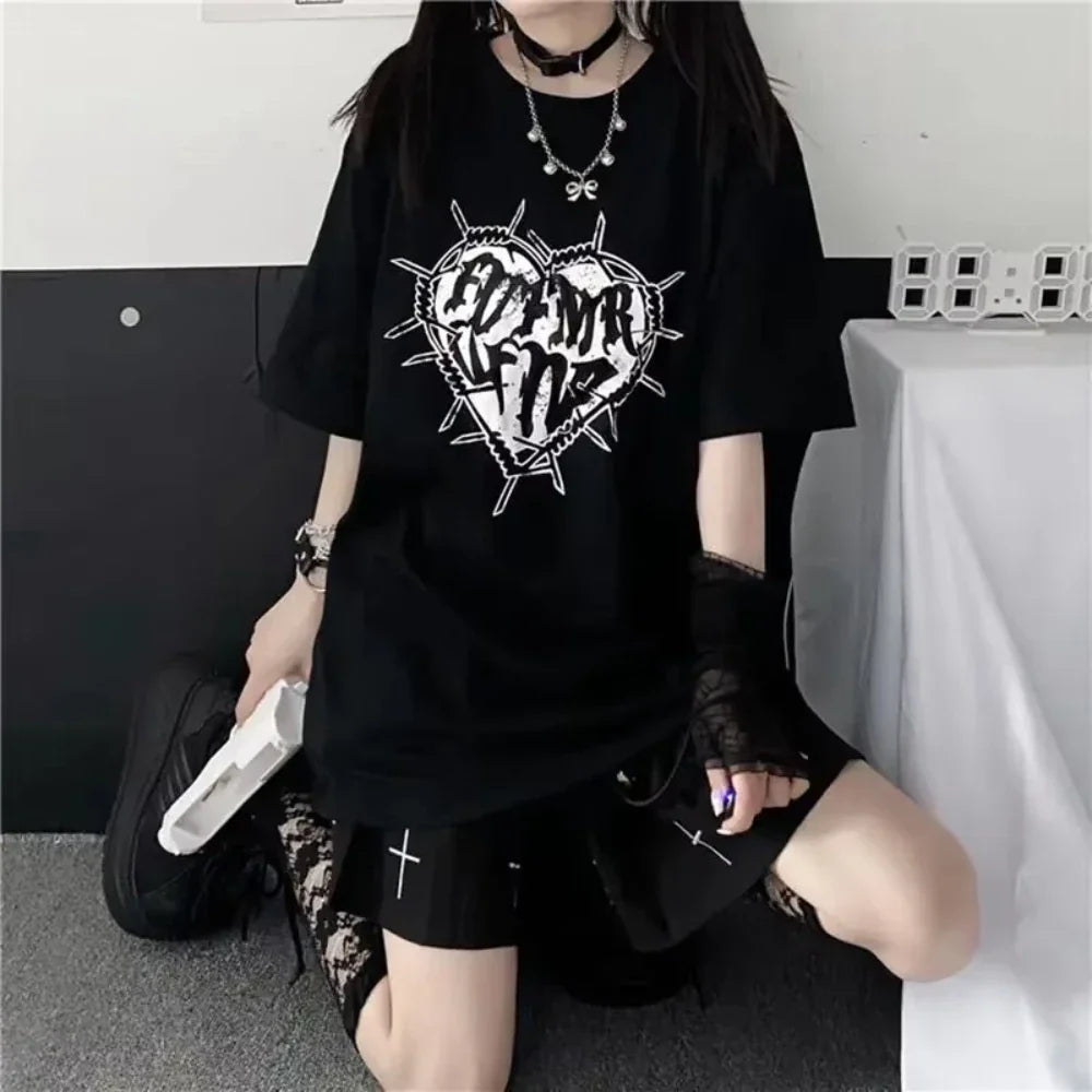 Gothic Vintage Print Black T-shirt